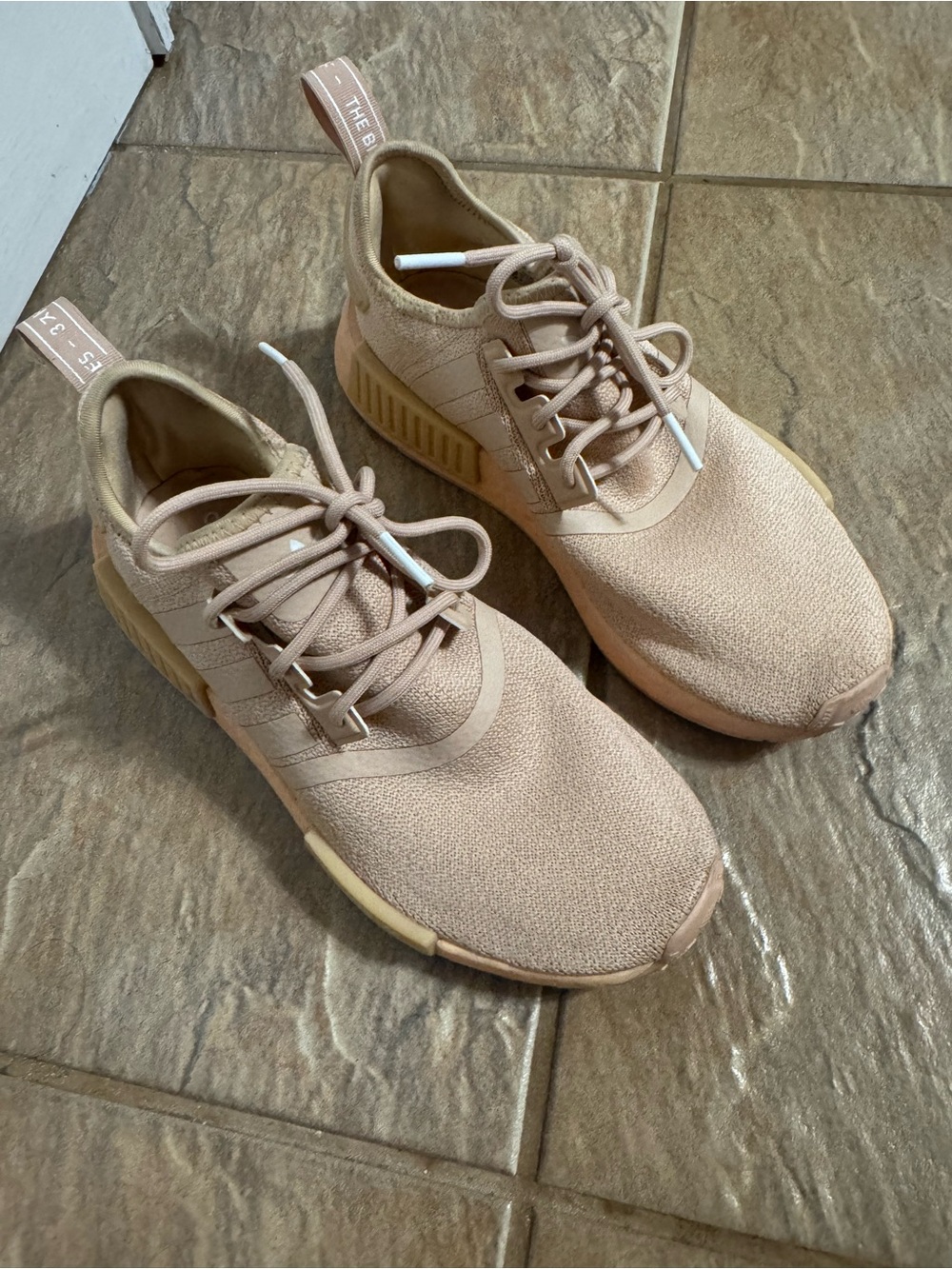 adidas woman’s peach Knit Lace-Up Sneakers